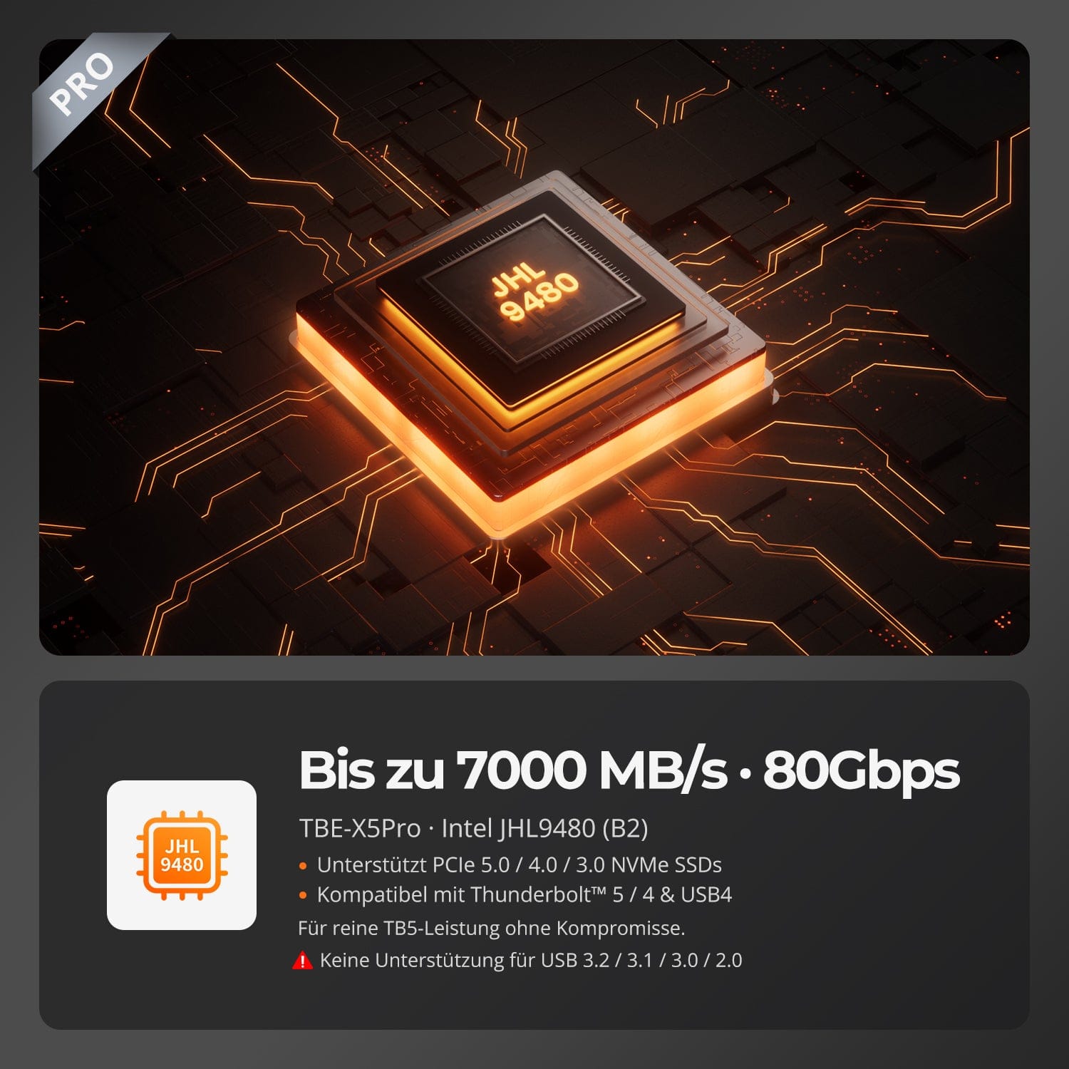 TESmart.DE TBE‑X5 Pro &amp; Max — Dual 80 Gbps PCIe 5.0 SSD‑Gehäuse · Bis zu 7000 MB/s TBE‑X5 Pro &amp; Max — Dual 80 Gbps PCIe 5.0 SSD‑Gehäuse · Bis zu 7000 MB/s