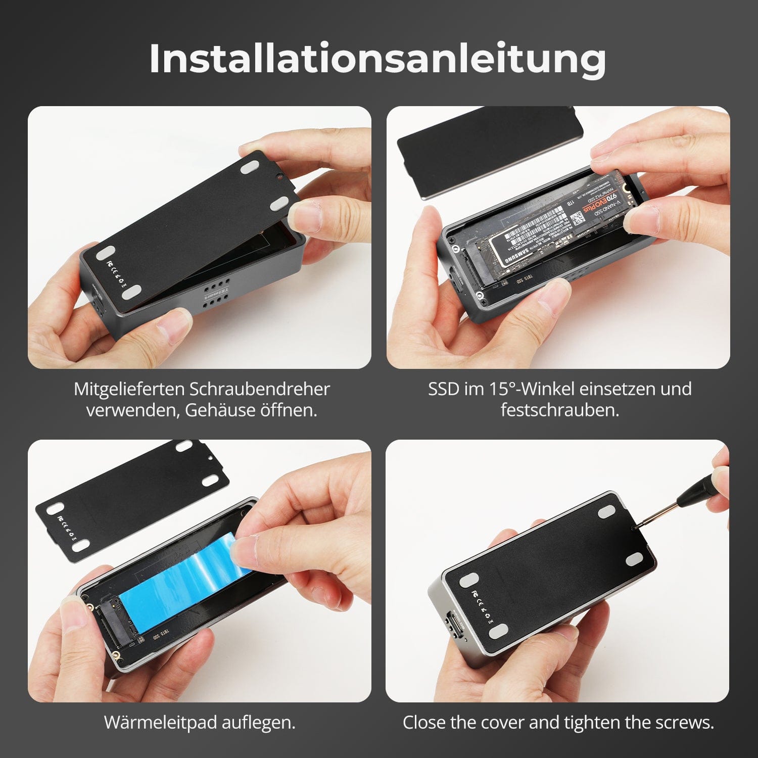 TESmart.DE TBE‑X5 Pro &amp; Max — Dual 80 Gbps PCIe 5.0 SSD‑Gehäuse · Bis zu 7000 MB/s TBE‑X5 Pro &amp; Max — Dual 80 Gbps PCIe 5.0 SSD‑Gehäuse · Bis zu 7000 MB/s