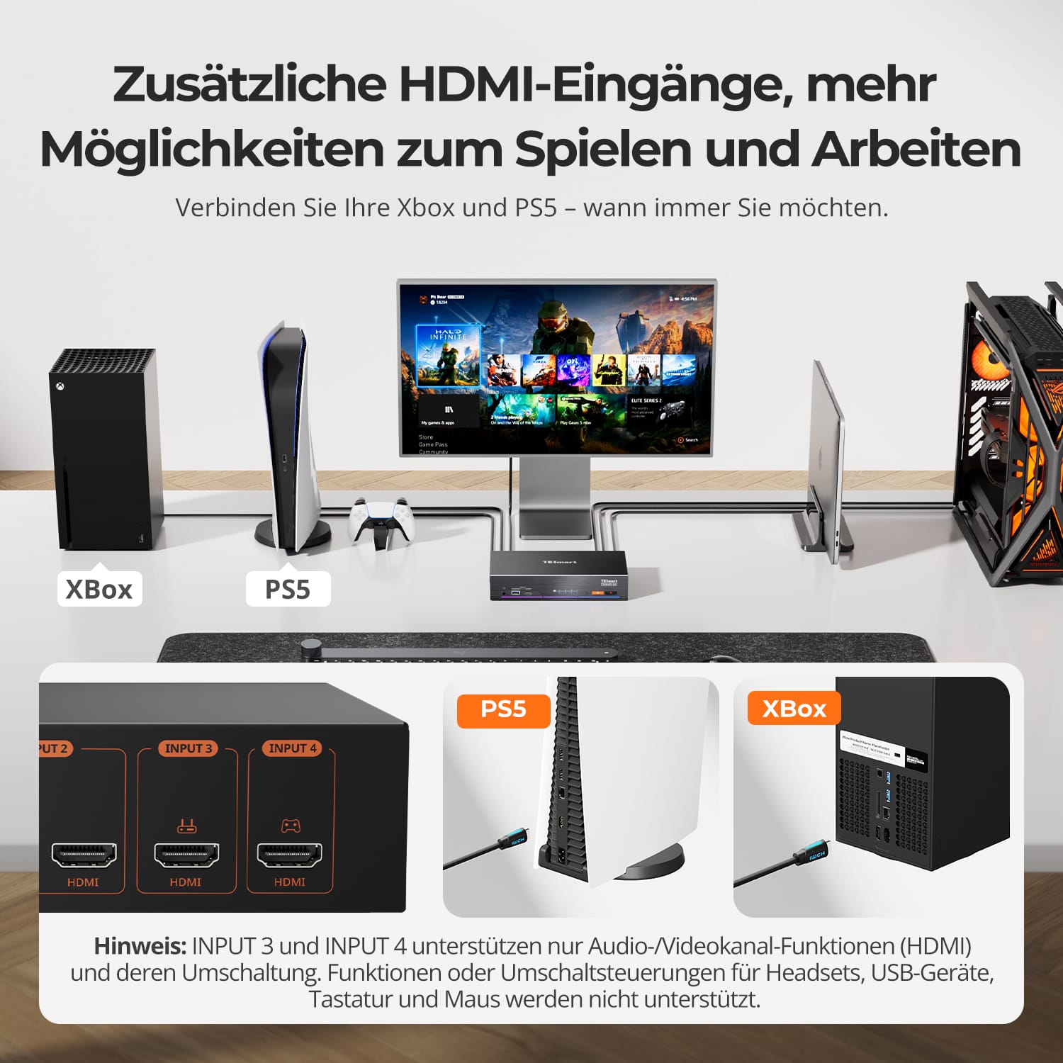 TESmart.DE THK401-X4-EUBK KVM Switch 4-Port KVM für Apple Studio Display – Bis zu 6K@60Hz / 5K@120Hz, kompatibel mit Thunderbolt™ 4- und HDMI-Geräten 4-Port KVM für Apple Studio Display – Kompatibel mit Thunderbolt™ 4- und HDMI-Geräten