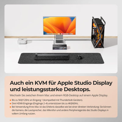 TESmart.DE THK401-X4-EUBK KVM Switch 4-Port KVM für Apple Studio Display – Bis zu 6K@60Hz / 5K@120Hz, kompatibel mit Thunderbolt™ 4- und HDMI-Geräten 4-Port KVM für Apple Studio Display – Kompatibel mit Thunderbolt™ 4- und HDMI-Geräten