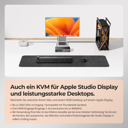 TESmart.DE THK401-X4-EUBK KVM Switch 4-Port KVM für Apple Studio Display – Bis zu 6K@60Hz / 5K@120Hz, kompatibel mit Thunderbolt™ 4- und HDMI-Geräten 4-Port KVM für Apple Studio Display – Kompatibel mit Thunderbolt™ 4- und HDMI-Geräten