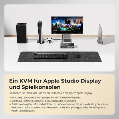 TESmart.DE THK401-X4-EUBK KVM Switch 4-Port KVM für Apple Studio Display – Bis zu 6K@60Hz / 5K@120Hz, kompatibel mit Thunderbolt™ 4- und HDMI-Geräten 4-Port KVM für Apple Studio Display – Kompatibel mit Thunderbolt™ 4- und HDMI-Geräten