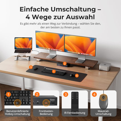 TESmart.DE TKS202-X4-EUBK 2-Port Dual-Monitor KVM für Apple Studio Display – Bis zu 5K@60Hz, kompatibel mit Thunderbolt™ 4-Geräten 10617230232513 2-Port Dual-Monitor KVM für Apple Studio Display – Bis zu 5K@60Hz, kompatibel mit Thunderbolt™ 4-Geräten EU Plug