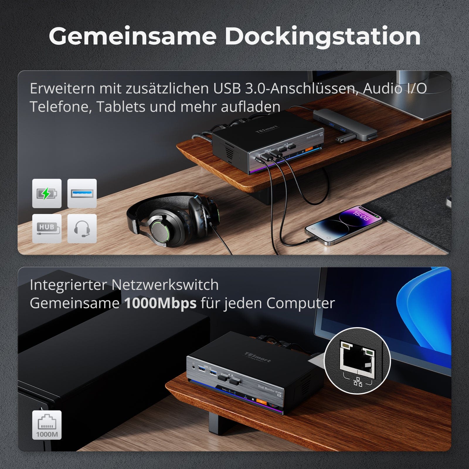 Commutateur KVM USB-C 3 Entrées 1 Sortie - Contrôle 3 PCs Avec 1 écran 4K
