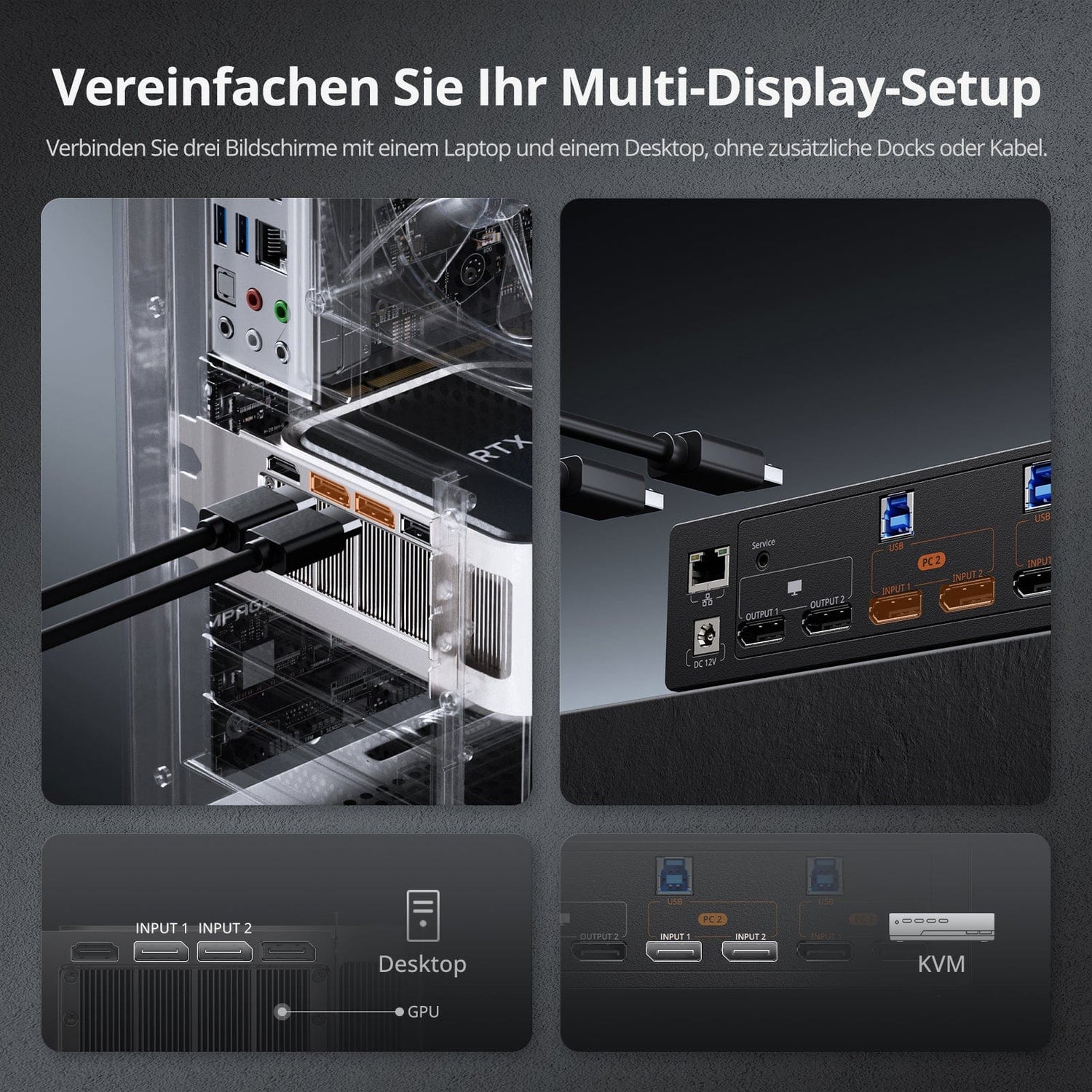 TESmart DKS202-M24-EUBK Dual Monitor KVM Switch DP 1.4 Dual 8K@60Hz KVM Switch Gaming Dock für 2 PCs und 2 Monitore, mit EDID, G-Sync, FreeSync 10652805090631 EU Plug