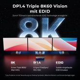 TESmart DKS203-M24-EUBK Drei Monitor KVM Switcher DP 1.4 Triple 8K@60Hz KVM-Switch-Gaming-Dock für 2 PCs und 3 Monitore, mit EDID, G-Sync, FreeSync 10652805090655 EU Plug