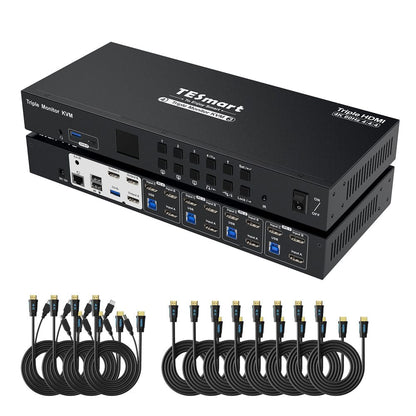 TESmart Drei Monitor KVM Switcher 4 Port Drei-Monitor-KVM-Switch HDMI 4K@60Hz mit USB Hub Triple-Monitor KVM Switch – 4-Port HDMI 4K mit USB-Hub | TESmart