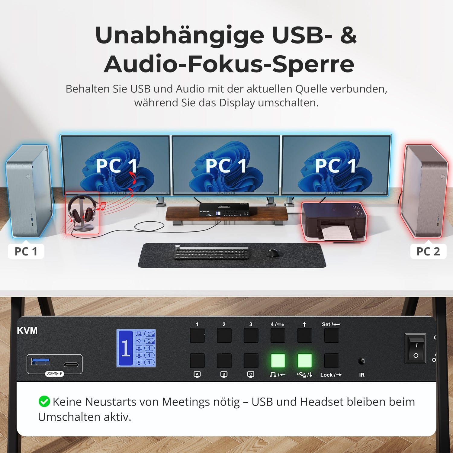TESmart Drei Monitor KVM Switcher 4 Port Drei-Monitor-KVM-Switch HDMI 4K@60Hz mit USB Hub Triple-Monitor KVM Switch – 4-Port HDMI 4K mit USB-Hub | TESmart