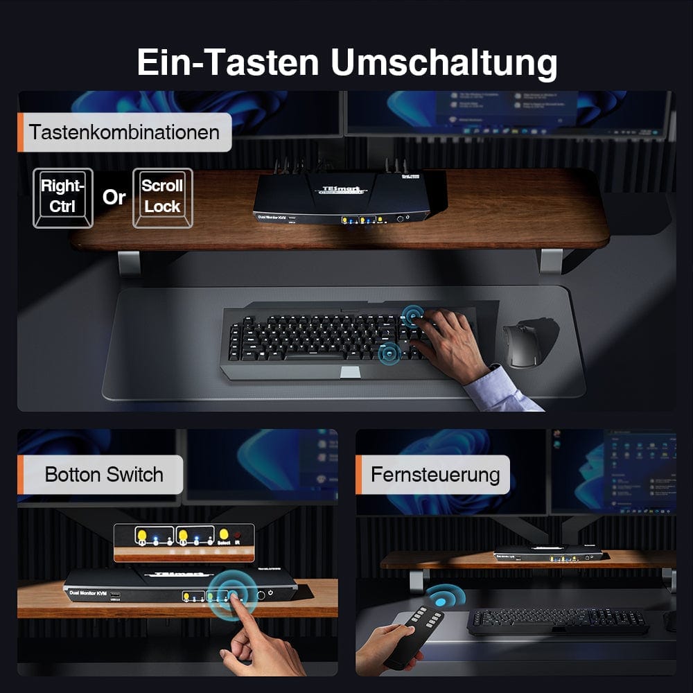 TESmart Dual Monitor KVM Switch 2 Port Dual Monitor KVM Switch HDMI 4K30Hz mit USB 2.0 Hub &amp; Audio I/O