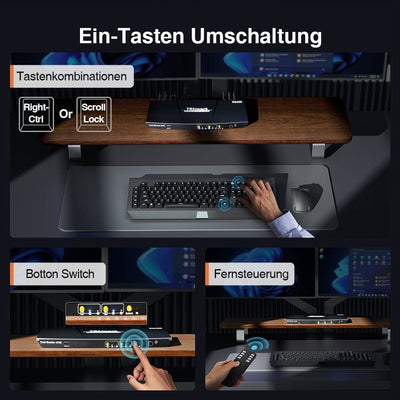 TESmart Dual Monitor KVM Switch 2 Port Dual Monitor KVM Switch HDMI 4K30Hz mit USB 2.0 Hub & Audio I/O