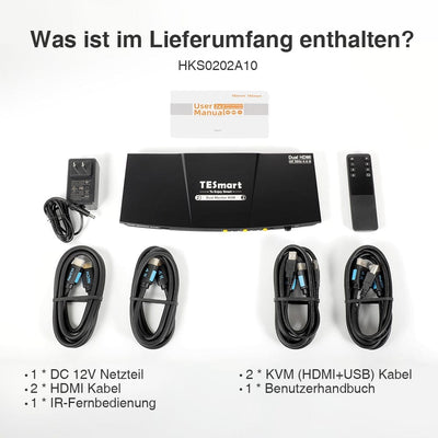 TESmart Dual Monitor KVM Switch 2 Port Dual Monitor KVM Switch HDMI 4K30Hz mit USB 2.0 Hub & Audio I/O