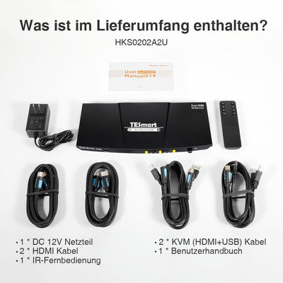 TESmart Dual Monitor KVM Switch 2 Port Dual Monitor KVM Switch HDMI 4K60Hz mit USB 3.0 Hub & Audio I/O