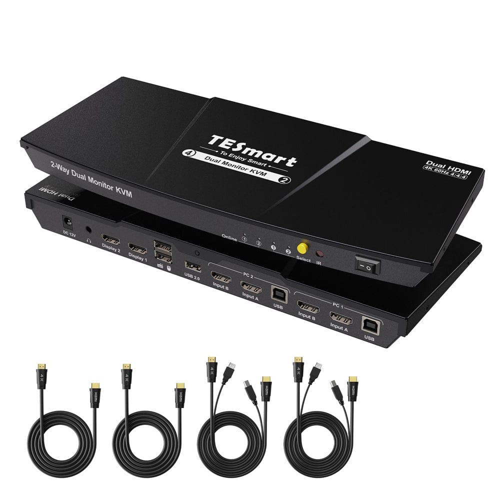 TESmart Dual Monitor KVM Switch 2 Port Dual Monitor KVM Switch HDMI 4K60Hz mit USB Hub Dual-Monitor KVM Switch – 2-Port HDMI, 4K60Hz, EDID | TESmart