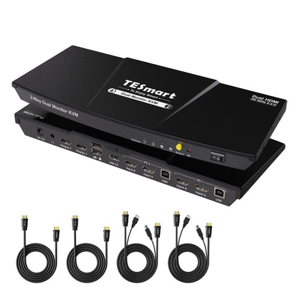 TESmart Dual Monitor KVM Switch 2 Port Dual Monitor KVM Switch HDMI 4K60Hz mit USB Hub Dual-Monitor KVM Switch – 2-Port HDMI, 4K60Hz, EDID | TESmart