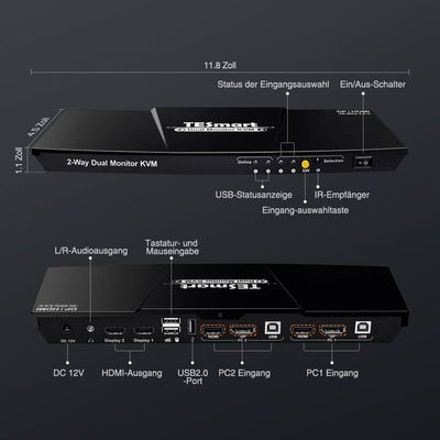 TESmart Dual Monitor KVM Switch 2 Port Dual Monitor KVM Switch HDMI+DP 4K60Hz mit USB Hub Dual Monitor KVM Switch 2 Wege HDMI2.0 DP 4K60Hz EDID TESmart