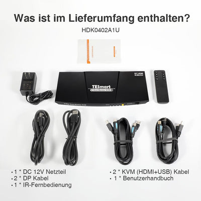 TESmart Dual Monitor KVM Switch 2 Port Dual Monitor KVM Switch HDMI+DP 4K60Hz mit USB Hub Dual Monitor KVM Switch 2 Wege HDMI2.0 DP 4K60Hz EDID TESmart