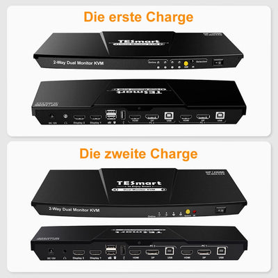 TESmart Dual Monitor KVM Switch 2 Port Dual Monitor KVM Switch HDMI+DP 4K60Hz mit USB Hub Dual Monitor KVM Switch 2 Wege HDMI2.0 DP 4K60Hz EDID TESmart