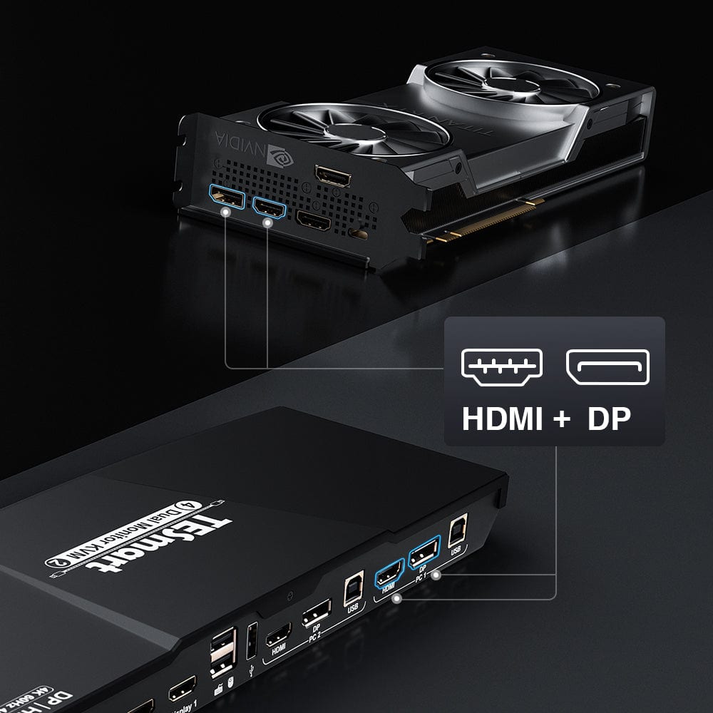 TESmart Dual Monitor KVM Switch 2 Port Dual Monitor KVM Switch HDMI+DP 4K60Hz mit USB Hub Dual Monitor KVM Switch 2 Wege HDMI2.0 DP 4K60Hz EDID TESmart