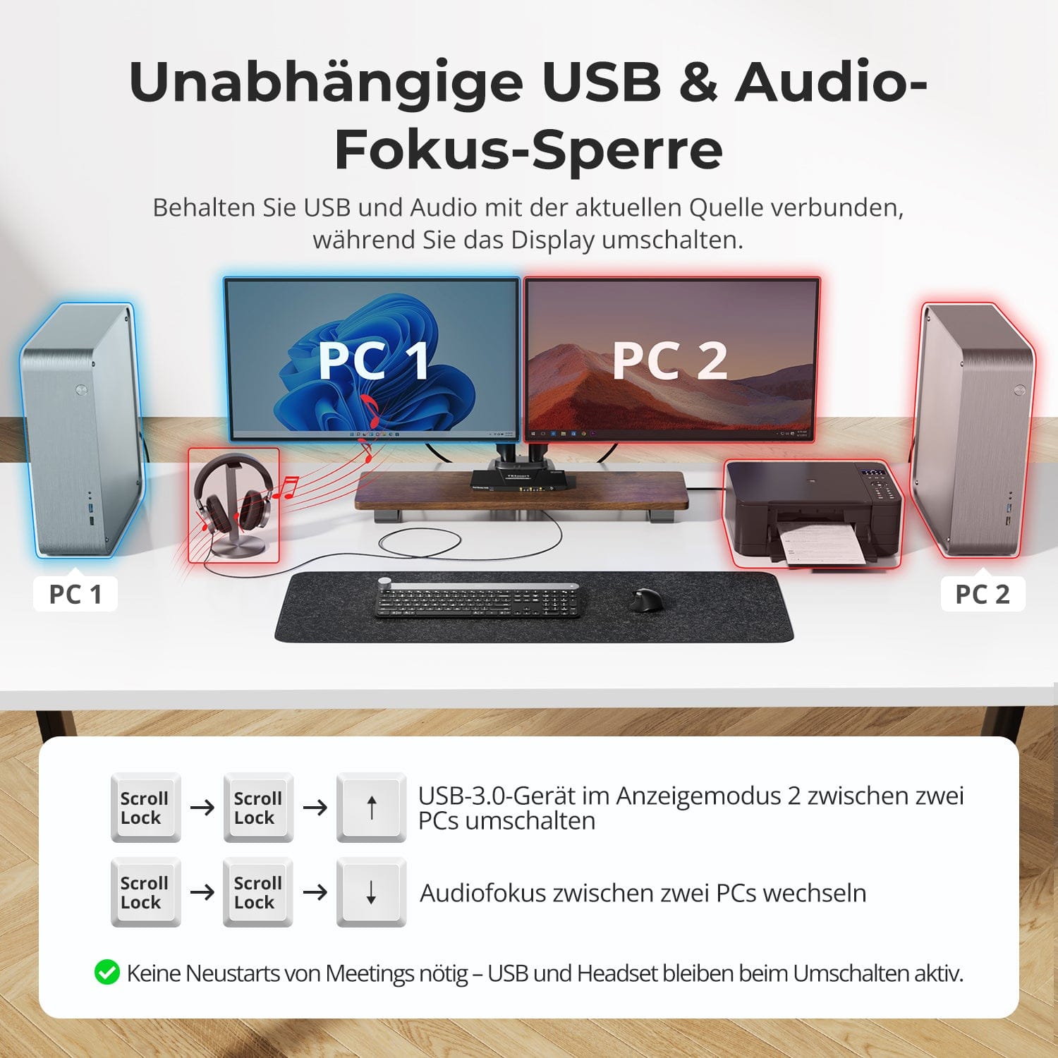 TESmart Dual Monitor KVM Switch 2-Port Dual-Monitor KVM-Switch-Kit HDMI+DP 4K60Hz mit USB 3.0 Dockingstation, EDID Dual-Monitor KVM Switch HDMI + DP 4K@60Hz mit USB 3.0 Dock | TESmart