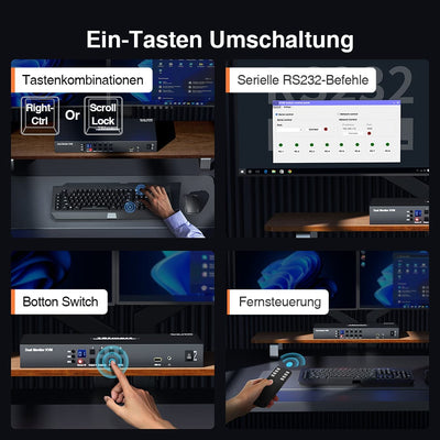 TESmart Dual Monitor KVM Switch 4-Port Dual-Monitor KVM-Switch-Kit HDMI 4K60Hz mit EDID
