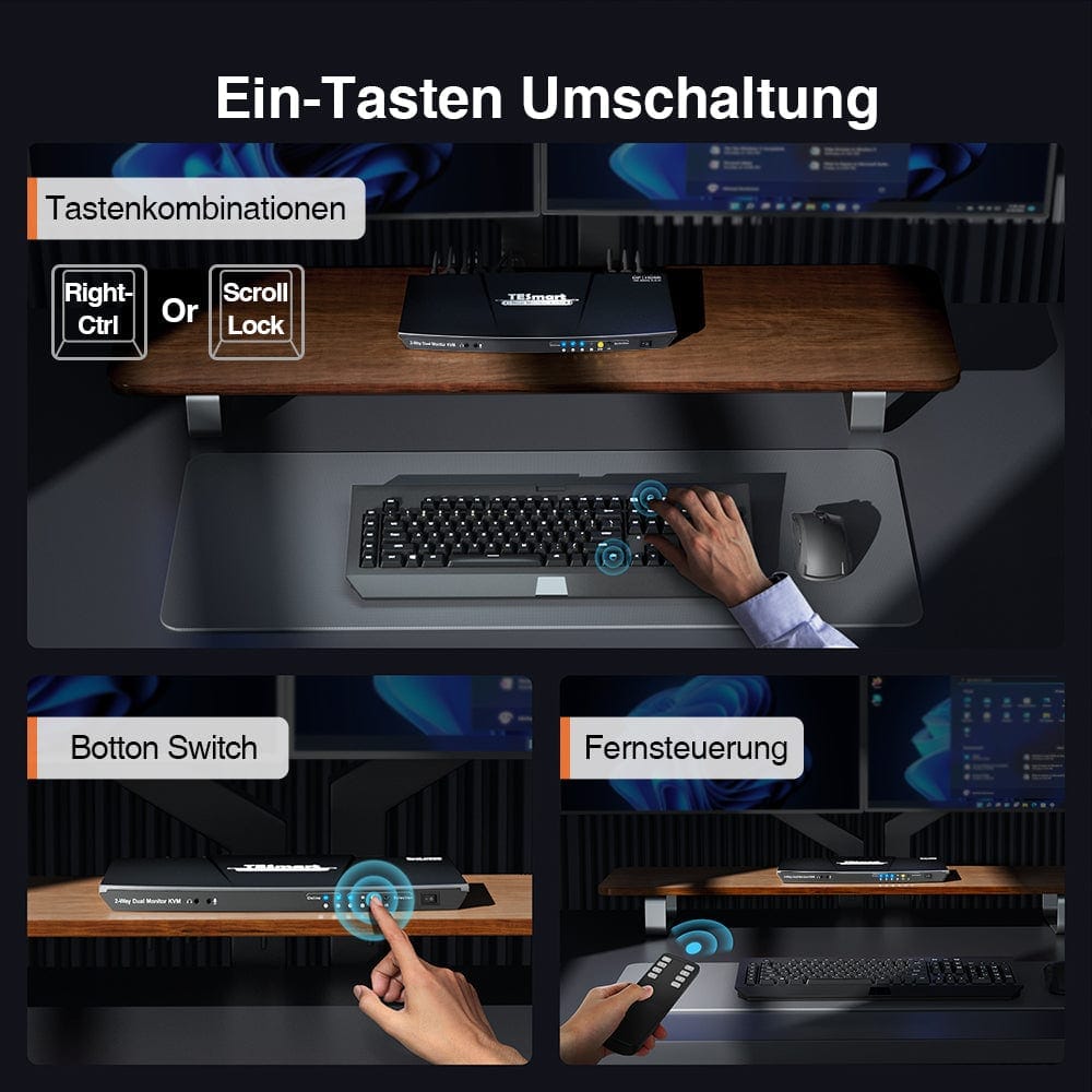 TESmart Dual Monitor KVM Switch Dual-Monitor-KVM-Switch mit 2 Anschlüssen, HDMI+VGA 4K60Hz und USB-Hub Dual Monitor KVM Switch  2 Eingänge 2 Ausgänge  HDMI VGA 4K HDCP TESmart