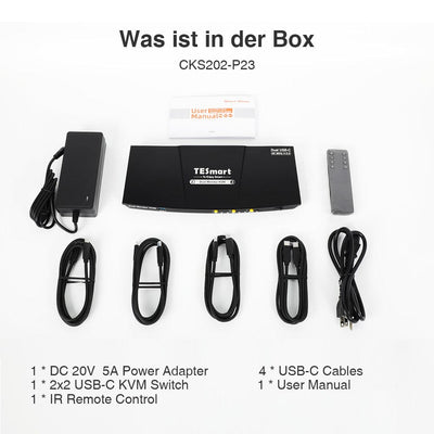 TESmart Dual Monitor KVM Switch Dual-Monitor-USB-C-KVM-Dockingstation-Kit - 4K60Hz, MST, EDID für 2 Laptops Dual Monitor USB-C KVM Dock – 4K60Hz, MST, EDID für 2 Laptops