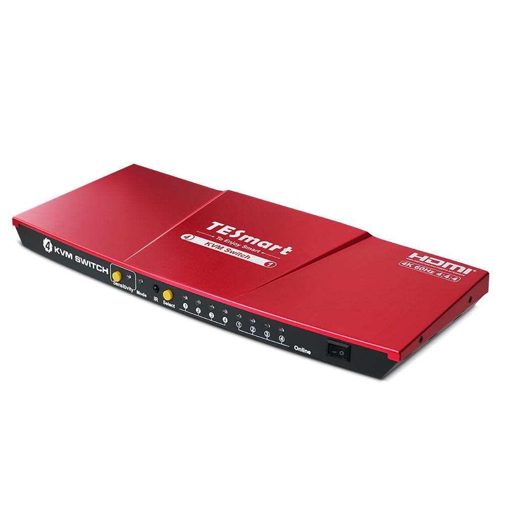 TESmart HCK0401A1U-EURD KVM Switch 4 Ports USB-C KVM Umschalter 4K60Hz HDMI & 3 HDMI + 1 Typ-C 10659135226457 KVM Switch USB-C HDMI 4 Port 4K60Hz mit EDID,USB Hub TESmart EU Plug / Red