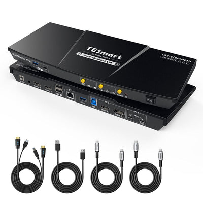 TESmart HDC202-P23-EUBK Dual Monitor KVM Switch Dual 4K60Hz Hybrid KVM Docking Station Kit - USB-C with MST & EDID for 1 Laptop & 1 Desktop 10652805090549 Dual 4K@60Hz Hybrid KVM-Switch für 1 Laptop & 1 Desktop | TESmart EU Plug