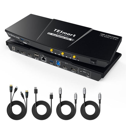 TESmart HDC202-P23-EUBK Dual Monitor KVM Switch Dual 4K60Hz Hybrid KVM Docking Station Kit - USB-C with MST &amp; EDID for 1 Laptop &amp; 1 Desktop 10652805090549 Dual 4K@60Hz Hybrid KVM-Switch für 1 Laptop &amp; 1 Desktop | TESmart EU Plug