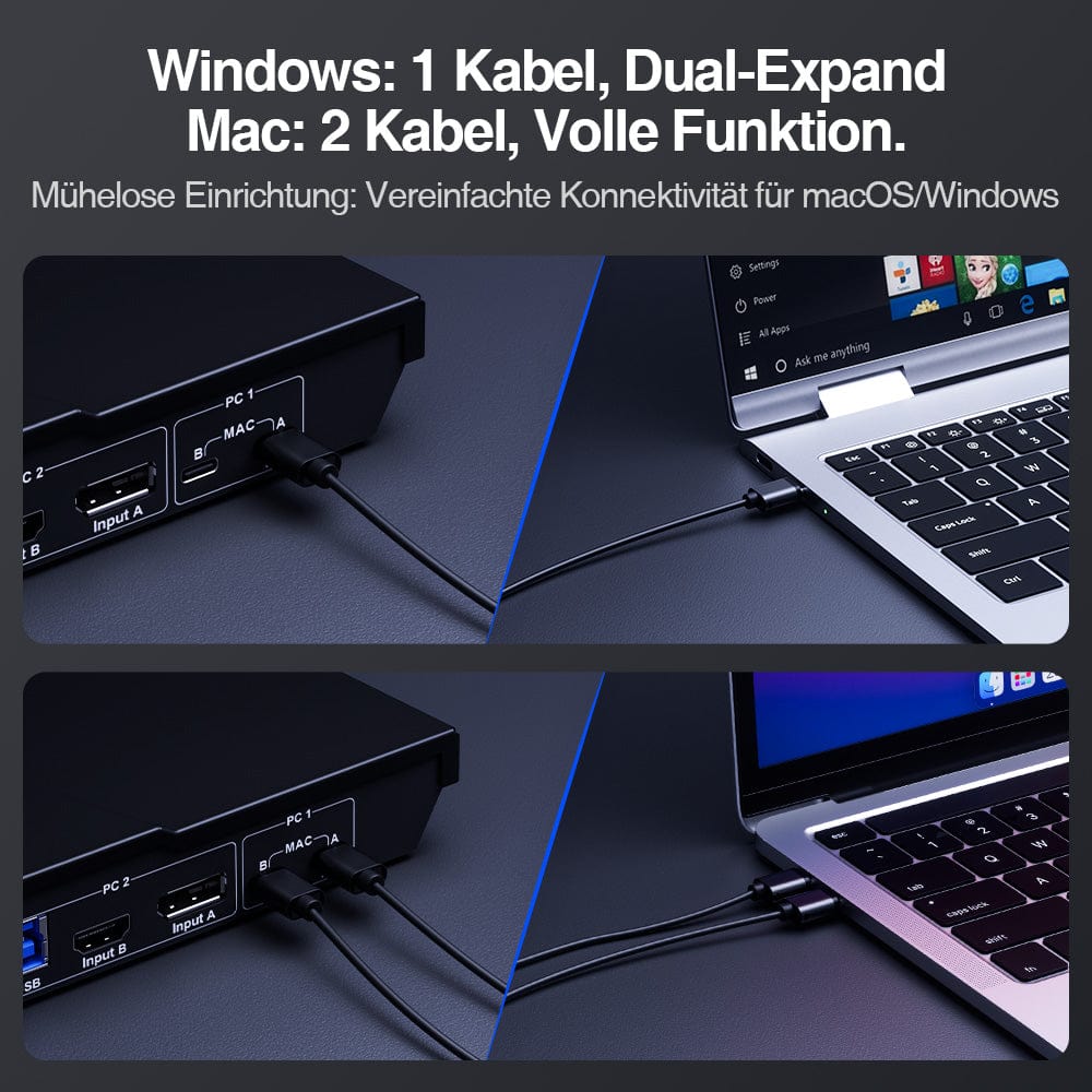 TESmart HDC202-P23-EUBK Dual Monitor KVM Switch Dual 4K60Hz Hybrid KVM Docking Station Kit - USB-C with MST &amp; EDID for 1 Laptop &amp; 1 Desktop 10652805090549 Dual 4K60Hz Hybrid KVM-Dock - Für 1 Laptop &amp; 1 Desktop EU Plug