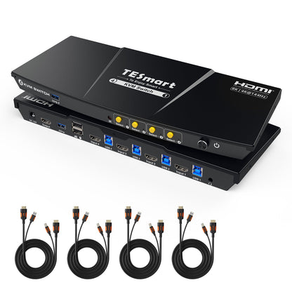 TESmart HDMI KVM Switch 4-Port 8K60 HDMI 2.1 KVM Switch mit ADI-Chip, EDID, 4K144Hz für Gaming, 4 PCs, 1 Monitor EU Plug