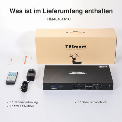 TESmart HDMI Matrix 4x4 4K HDMI-Matrix-Switch mit Audioausgang und RS232/LAN-Steuerung HDMI Matrix switch 4X4 4K 60hz HDCP RS232/LAN steuern TESmart