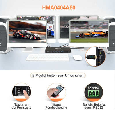 TESmart HDMI Matrix 4x4 4K HDMI Matrix Switch mit RS232 und Quad Multi-Viewer 4x4 HDMI Matrix Switch 4K mit Quad Multi-Viewer, R232/IR TESmart
