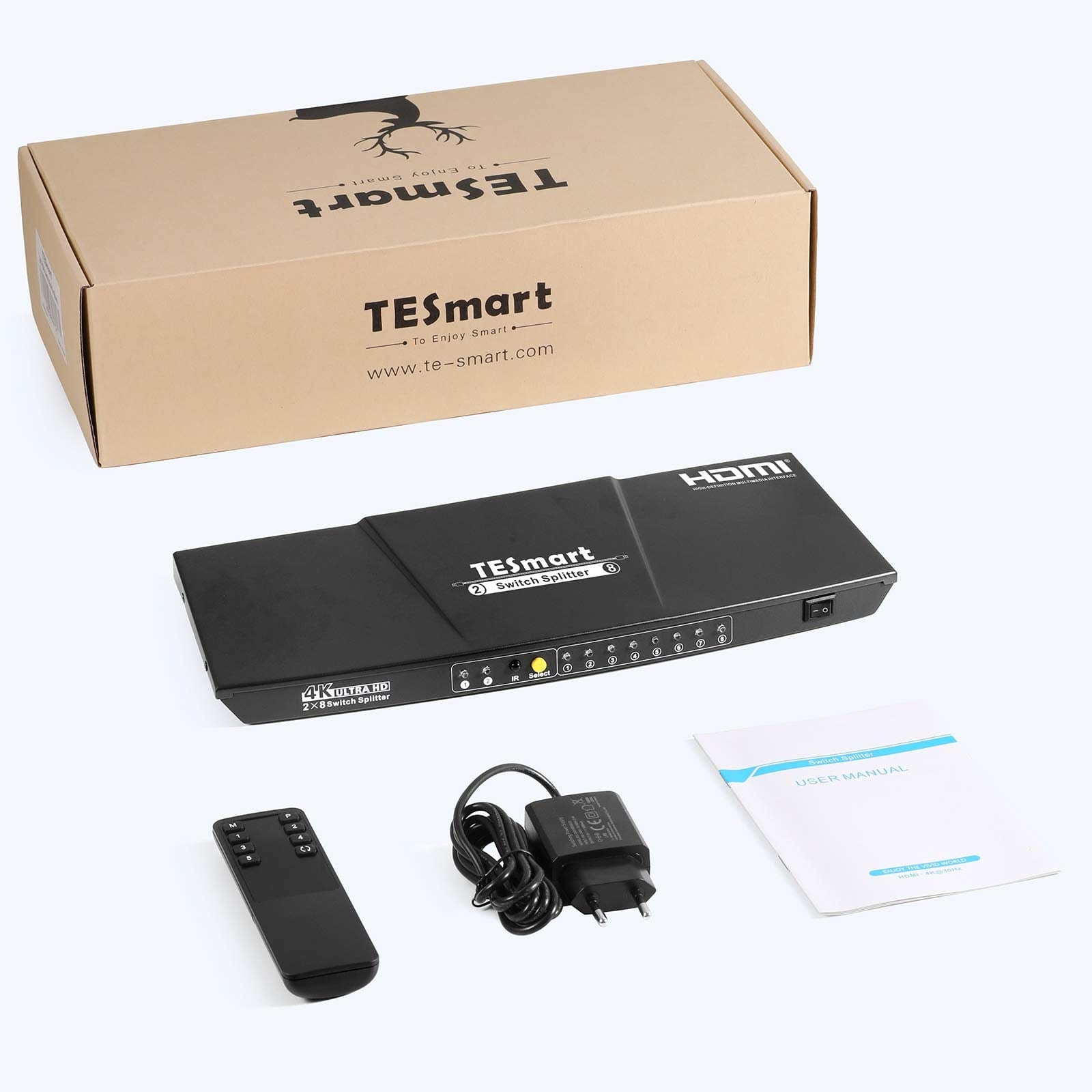 TESmart HDMI Splitter 2x8 HDMI Splitter 4K 60Hz für DVD Player TV Box HDMI Splitter  2 in 8 out Unterstützung  4K 60Hz HDR HDCP 2.2 -TESmart