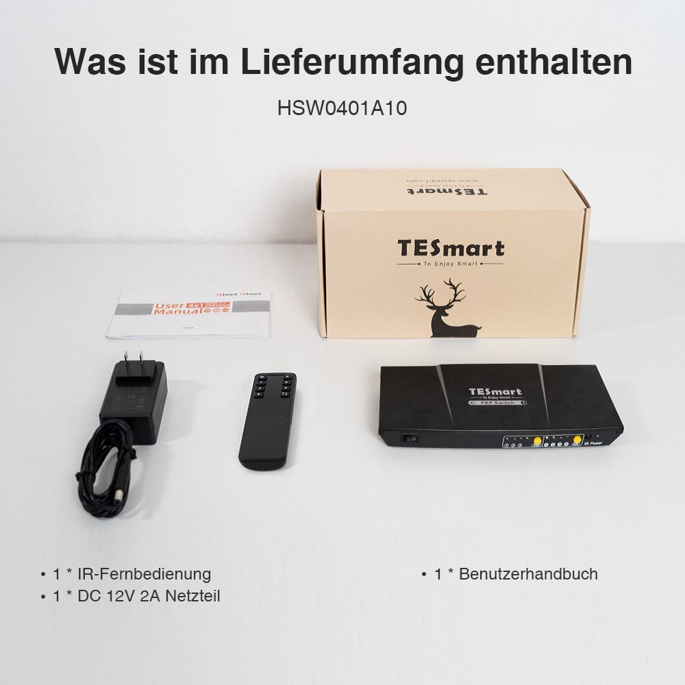 TESmart HDMI Switch 4 Port HDMI Switch 1080P@60Hz Multi Viewer und nahtloses Umschalten 4 in 1 Out Seamless HDMI Switch，Multi-View1080p@60Hz，IR-Fernbedienung