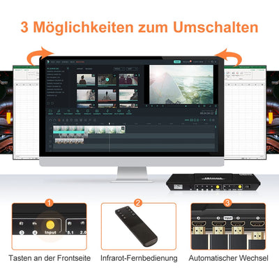 TESmart HDMI Switch 4 Port HDMI Umschalter 4K60Hz mit S/PDIF & L/R 4 Port HDMI Umschalter 4K 60Hz mit Audio Ausgang, Fernbedienung-TESmart