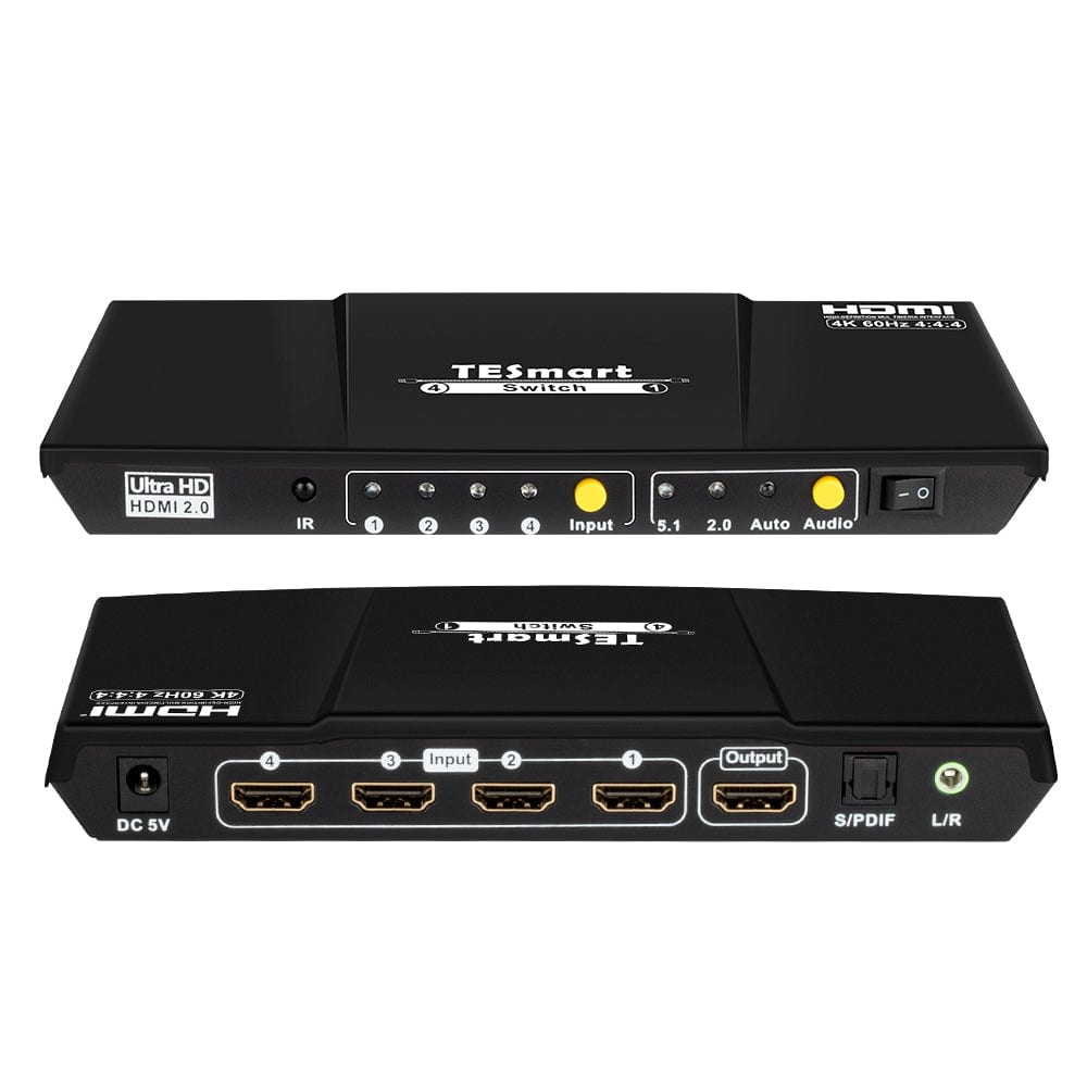 TESmart HDMI Switch 4 Port HDMI Umschalter 4K60Hz mit S/PDIF &amp; L/R 4 Port HDMI Umschalter 4K 60Hz mit Audio Ausgang, Fernbedienung-TESmart