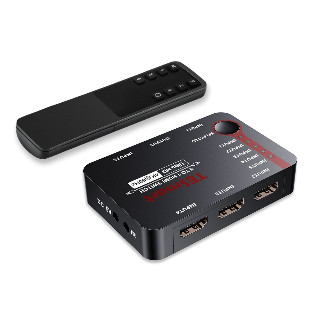 TESmart HDMI Switch 5 Port HDMI Switch 4K 60Hz Support Auto Scan und HDR 4K Switch 5 Port mit IR-Fernbedienung für Blu-ray, Media Player TESmart