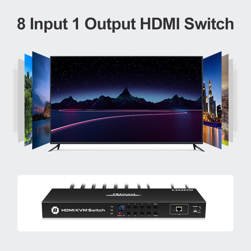 TESmart HDMI Switch 8/16 Port-Rackmount-HDMI-Switch 4K@60Hz mit RS232/LAN 8 Port HDMI Switch 4K 60Hz Auto Switch mit RS232/LAN-TESmart