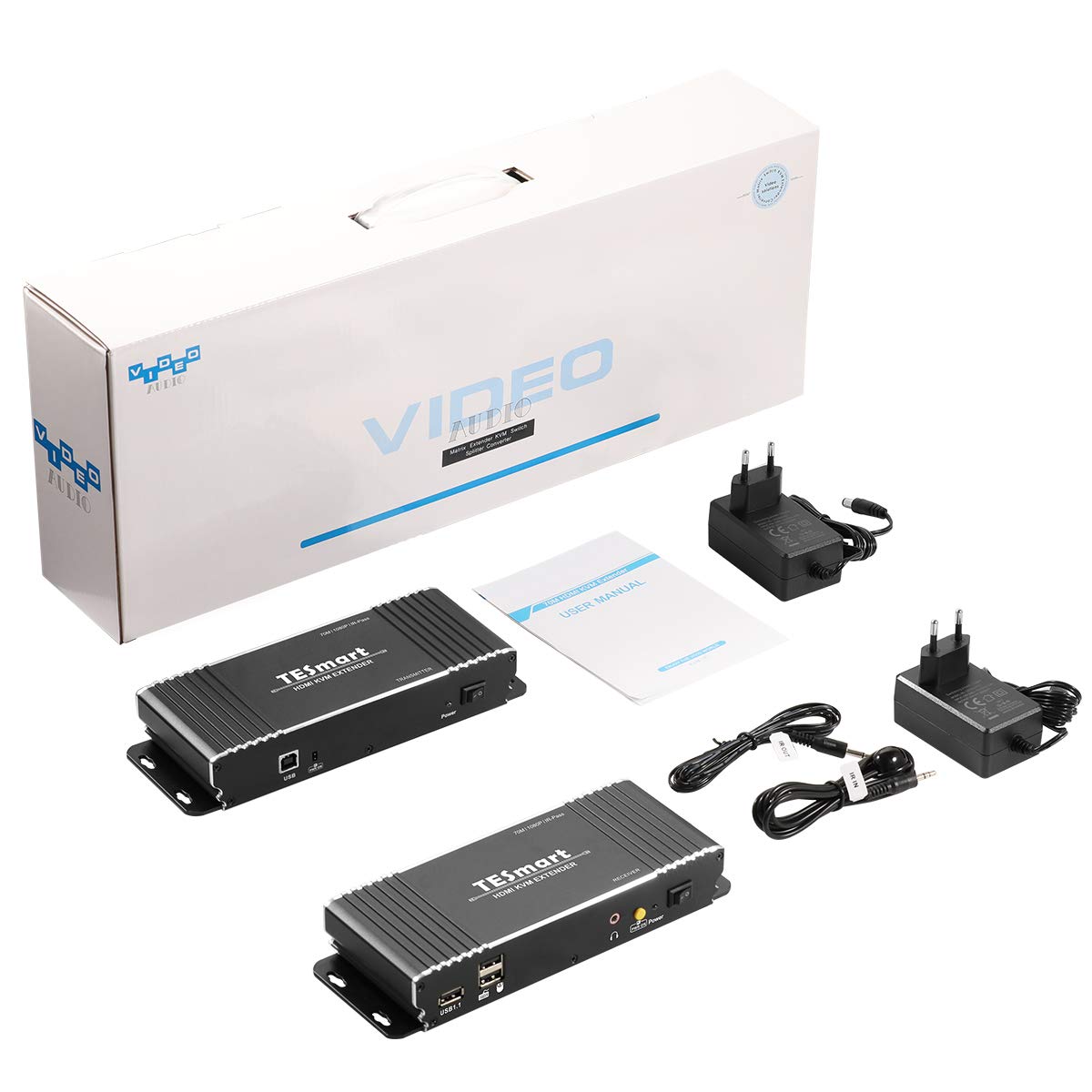 TESmart HDMI/VGA/USB Extender HDMI KVM Extender 70m Signalübertragung Ultra HD 1080p@60Hz über CAT5/5E/6/7
