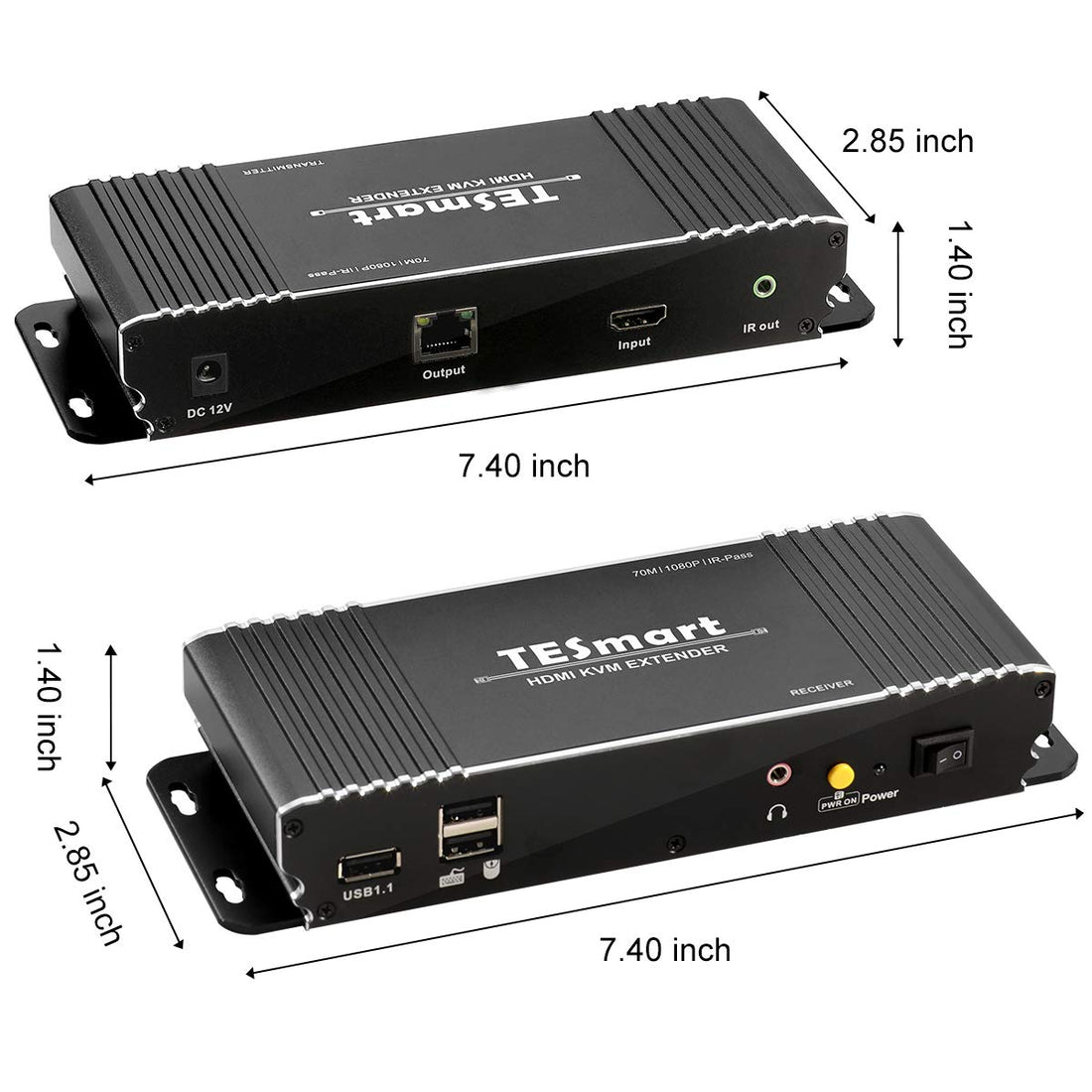 TESmart HDMI/VGA/USB Extender HDMI KVM Extender 70m Signalübertragung Ultra HD 1080p@60Hz über CAT5/5E/6/7