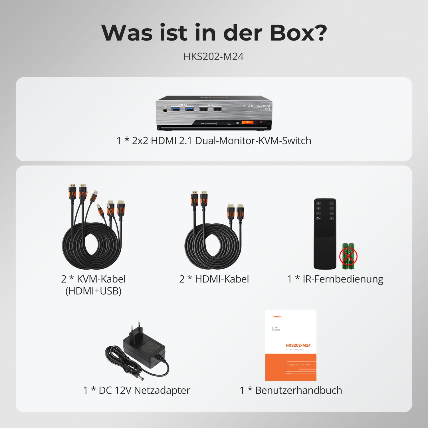 TESmart HKS202-M24-EUBK Dual Monitor KVM Switch HDMI 2.1 Dual 4K144Hz KVM Switch Gaming Dock für 2 PCs &amp; 2 Monitore, mit ADI-Chip, EDID, VRR, FVA, ALLM und dynamischem HDR 10652805090716 2-Port Dual-Monitor HDMI 2.1 KVM-Switch 4K144Hz mit ADI-Chip | TESmart EU Plug