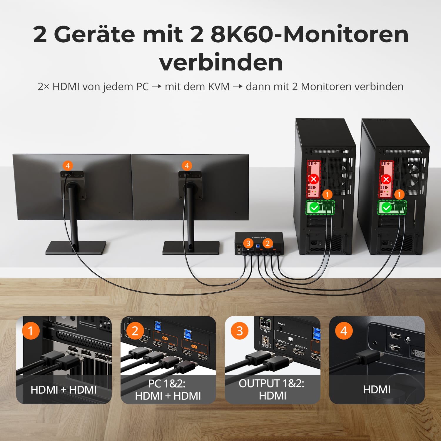 TESmart HKS202-M24-EUBK Dual Monitor KVM Switch HDMI 2.1 Dual 4K144Hz KVM Switch Gaming Dock für 2 PCs &amp; 2 Monitore, mit ADI-Chip, EDID, VRR, FVA, ALLM und dynamischem HDR 10652805090716 2-Port Dual-Monitor HDMI 2.1 KVM-Switch 4K144Hz mit ADI-Chip | TESmart EU Plug