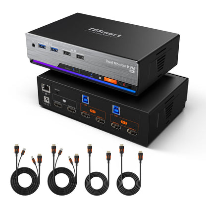 TESmart HKS202-M24-EUBK Dual Monitor KVM Switch HDMI 2.1 Dual 4K144Hz KVM Switch Gaming Dock für 2 PCs &amp; 2 Monitore, mit ADI-Chip, EDID, VRR, FVA, ALLM und dynamischem HDR 10652805090716 2-Port Dual-Monitor HDMI 2.1 KVM-Switch 4K144Hz mit ADI-Chip | TESmart EU Plug
