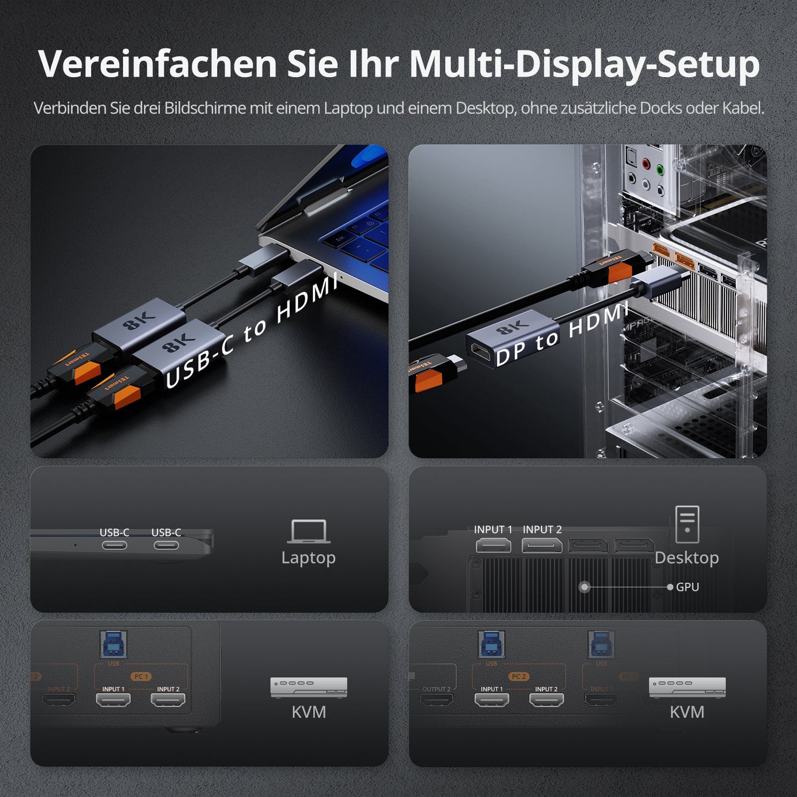 TESmart HKS202-M24-EUBK Dual Monitor KVM Switch HDMI 2.1 Dual 4K144Hz KVM Switch Gaming Dock für 2 PCs &amp; 2 Monitore, mit ADI-Chip, EDID, VRR, FVA, ALLM und dynamischem HDR 10652805090716 HDMI 2.1 Dual 4K144Hz KVM Dock für 2 PCs &amp; 2 Monitore, ADI-Chip, EDID, VRR, HDR EU Plug