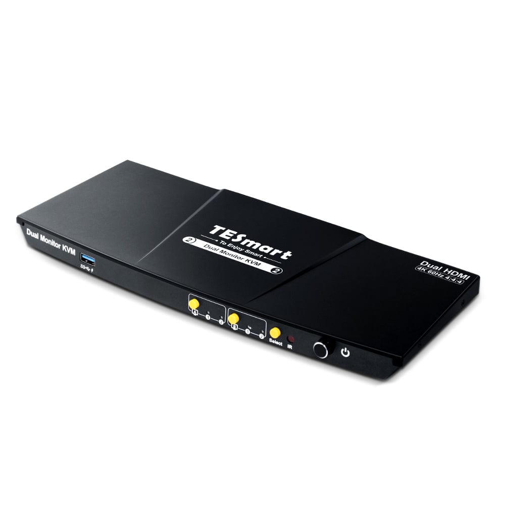 TESmart HKS202-P23-EUBK Dual Monitor KVM Switch 2 Port Dual Monitor KVM Switch HDMI 4K60Hz mit USB 3.0 Hub & Audio I/O 10659135228192 EU Plug