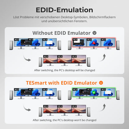 TESmart HKS203-P24-EUBK Drei Monitor KVM Switcher Triple 4K60Hz HDMI KVM Switch Gaming Dock für 2 PCs &amp; 3 Monitore, mit EDID 10652805090693 2-Port HDMI KVM-Switch für 2 PCs &amp; 3 Monitore – 4K@60Hz, USB 3.0 | TESmart EU Plug
