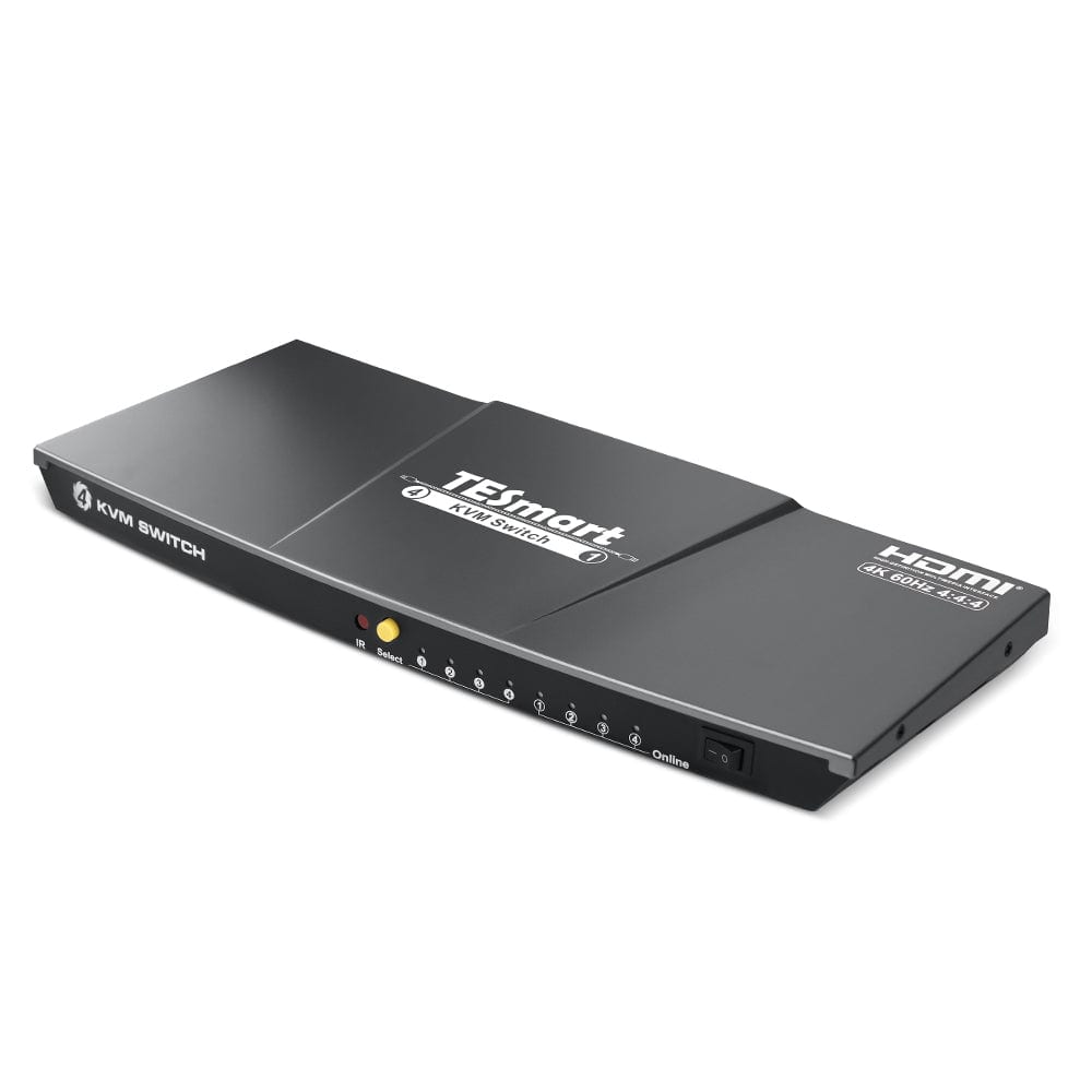 TESmart HKS401-E23-EUGY KVM Switch 4 Port HDMI KVM Switch 4K60Hz Maus Nahtlose Umschaltung HDMI KVM Switch 4 Port 4K60Hz mit EDID,USB hub TESmart EU Plug / Grey / 4K60Hz Version mit Passthrough (HKS0401A2U)