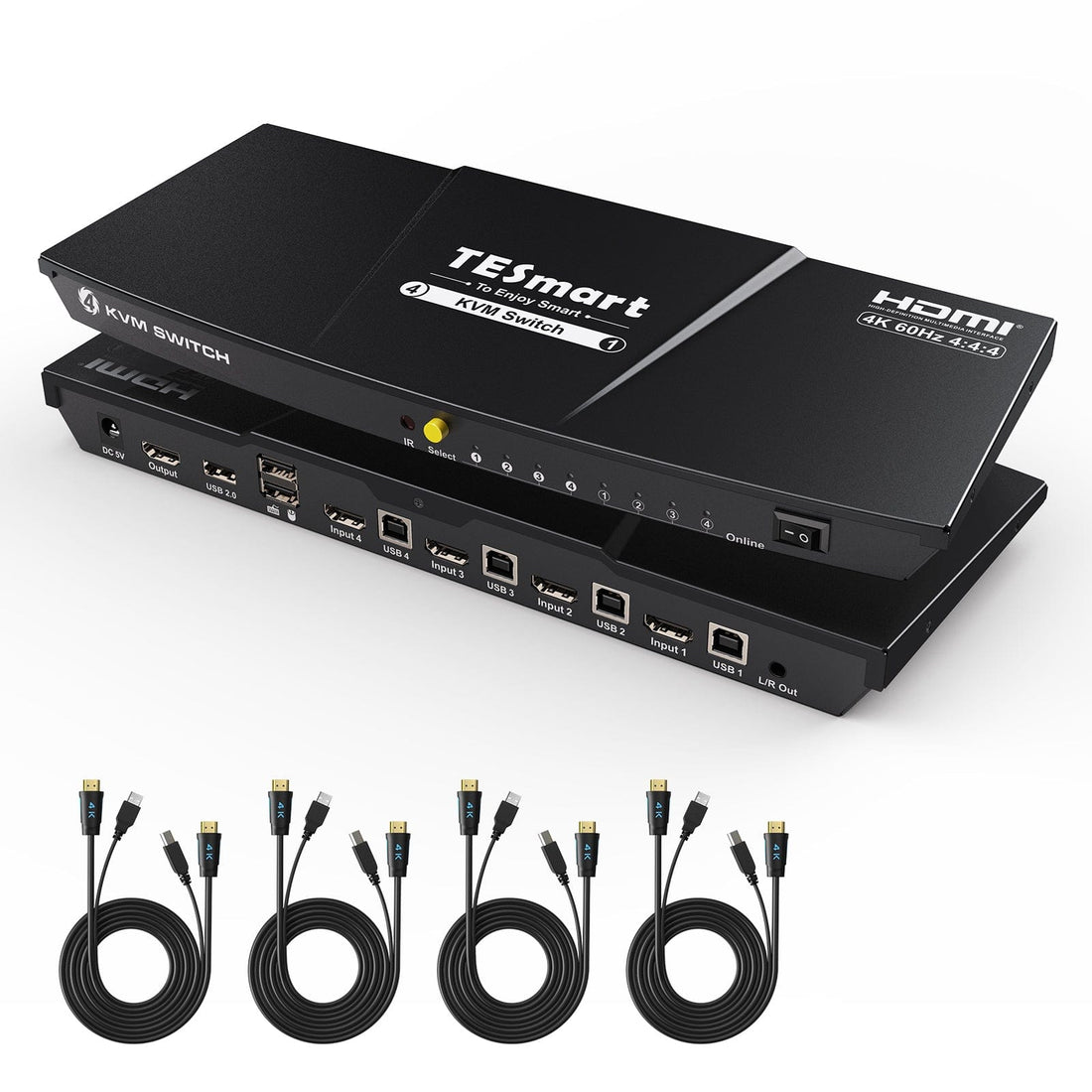 TESmart HKS401-L23-EUBK HDMI KVM Switch 4 Port KVM Switch Kit HDMI 4K30Hz mit EDID, 4 PCs 1 Monitor EU Plug