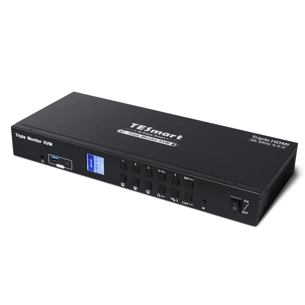 TESmart HKS403-P23-EUBK Drei Monitor KVM Switcher 4 Port Drei-Monitor-KVM-Switch HDMI 4K@60Hz mit USB Hub 10659135227034 Triple Monitor KVM Switch 4 Port HDMI 4K mit USB Hub-TESmart EU Plug